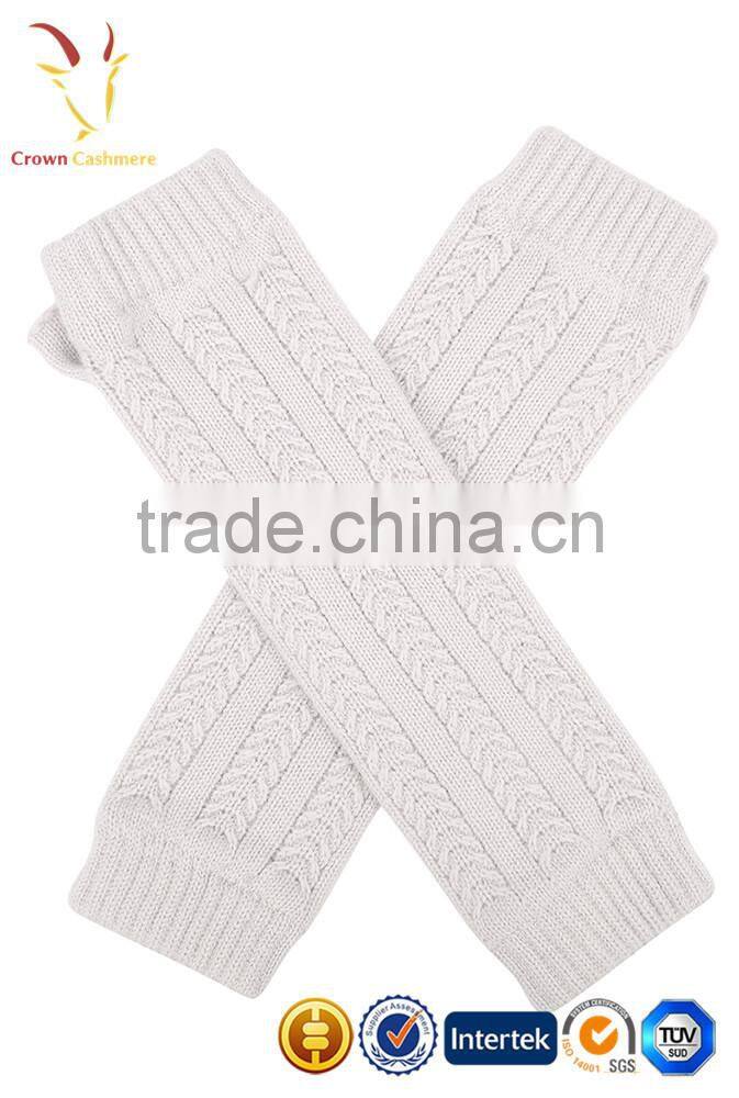 Cable Knit Long Cashmere Fingerless Gloves Lady Arm Warm Gloves