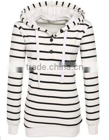 Ladies Women Casual Hooded Long Sleeve Striped Pullover Hoodies With Fleece