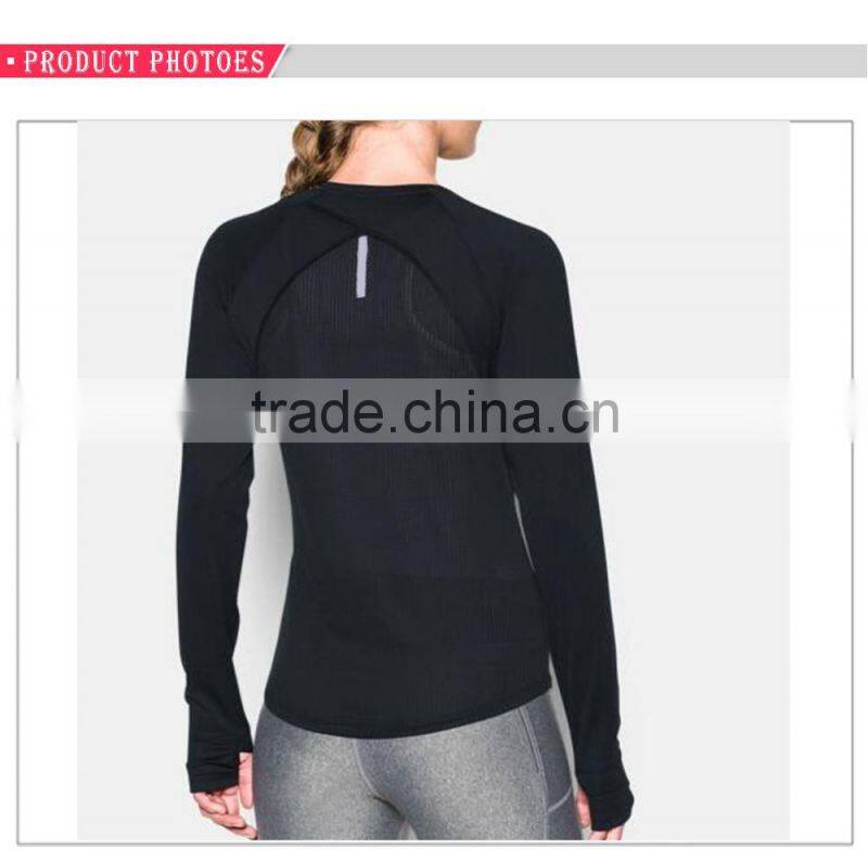 Back mesh half zipper reflective collarless long sleeves running t shirt women