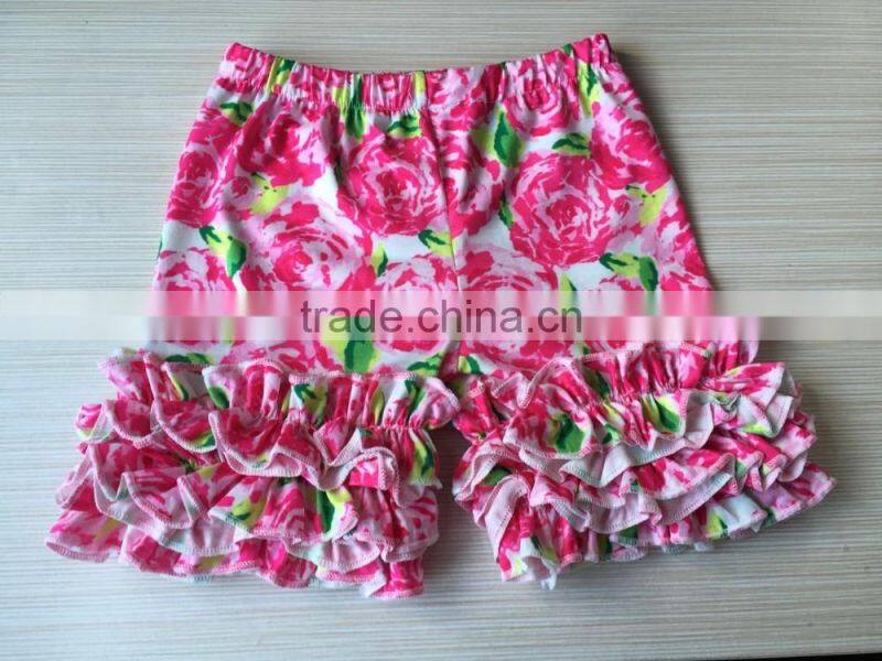 2017 Hot selling baby ruffle shorts floral pattern childrens girls shorts kids ruffled shorts