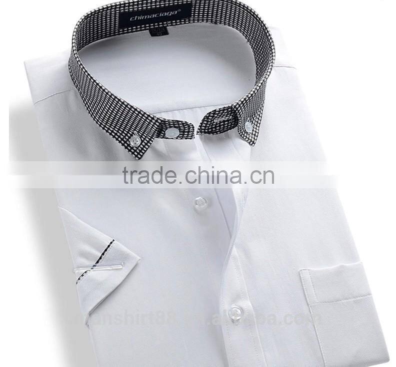 contrast color collar short sleeve casual shirt for men