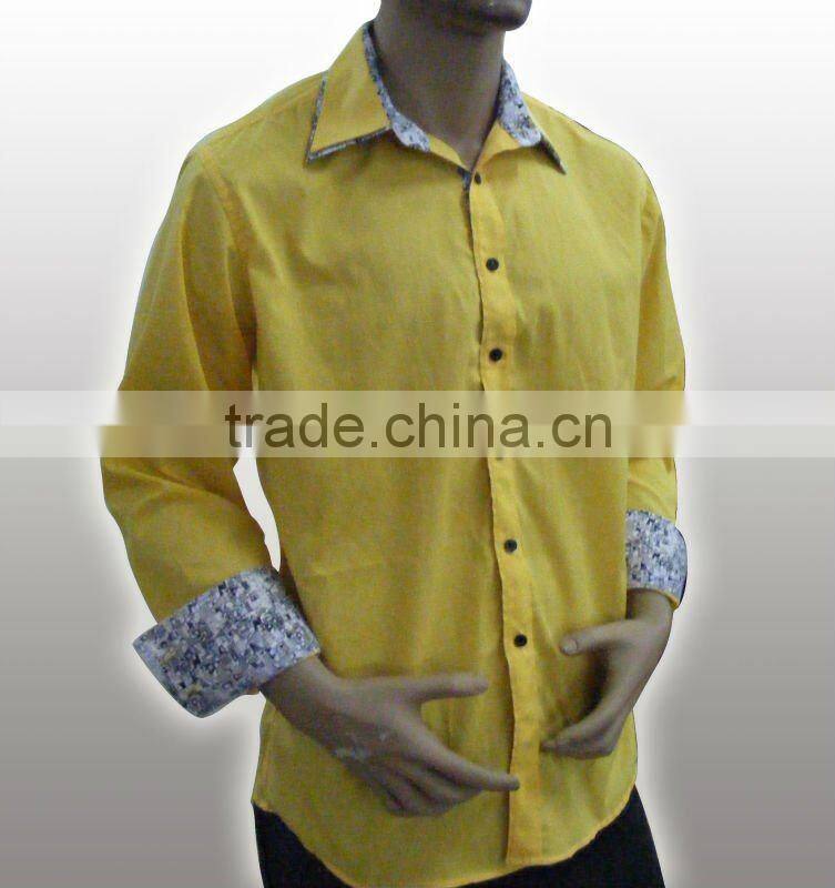 100%Organic cotton High quality Fancy dark blue men shirt with Double collar and Embroidered logo