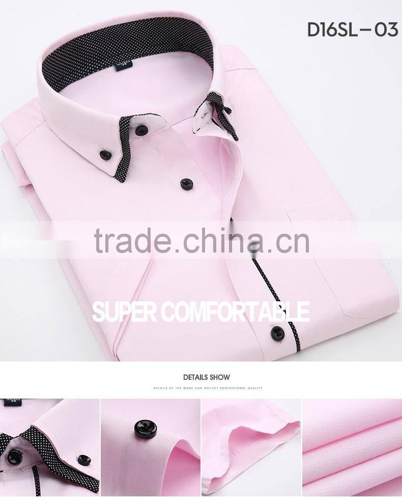 2016 new arrival summer season fancy 35% cotton double collar solid color short sleeve shirt for man