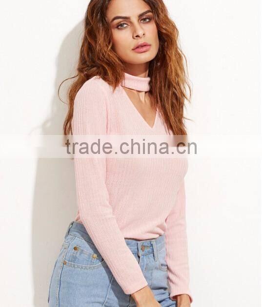 Latest Designs V-Neck Collar Woolen sweater For Ladies