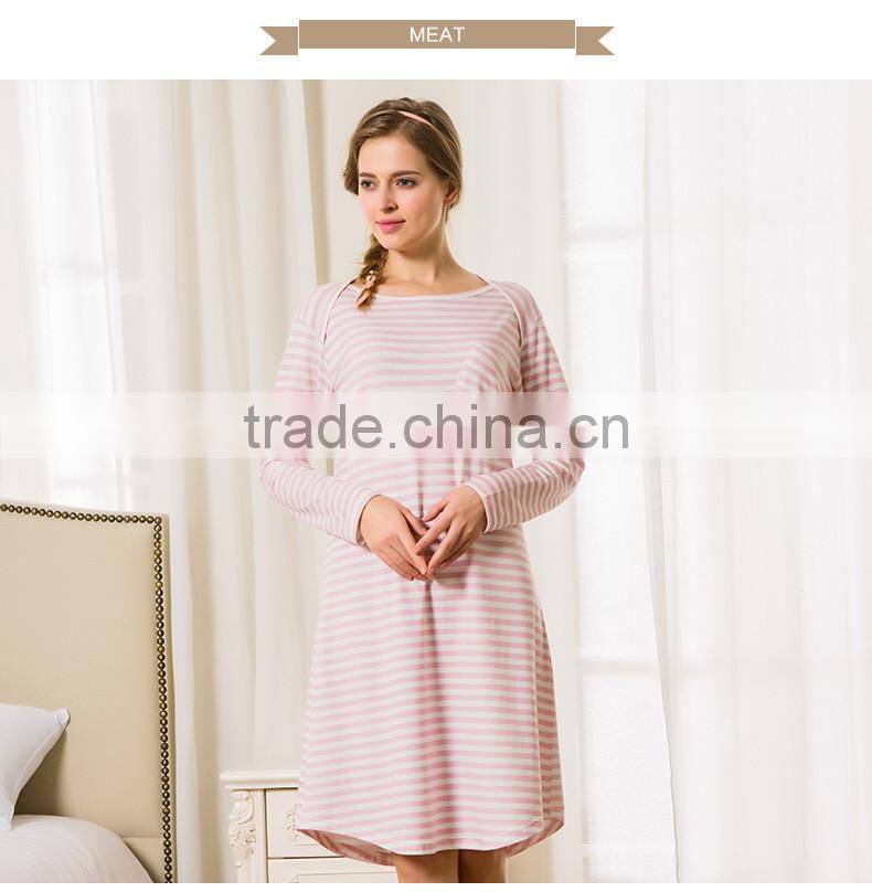 Best Price Qianxiu Ladies Long Sleeve Striped Images Sex Night Dress for Women