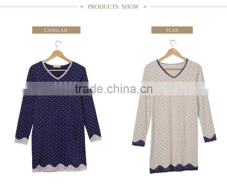 Modern Style Qianxiu Wholesale High Quality Knitted Cotton Women Girl Long Sleeve Print Dots Dressing Gown