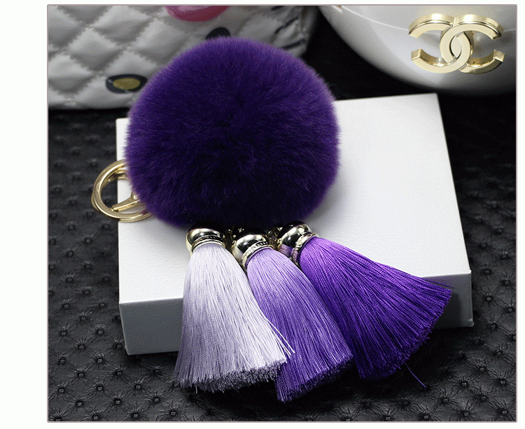 2016 Beautiful Real Rabbit Fur Ball KeyChain / Car and Bag Charm Keychain