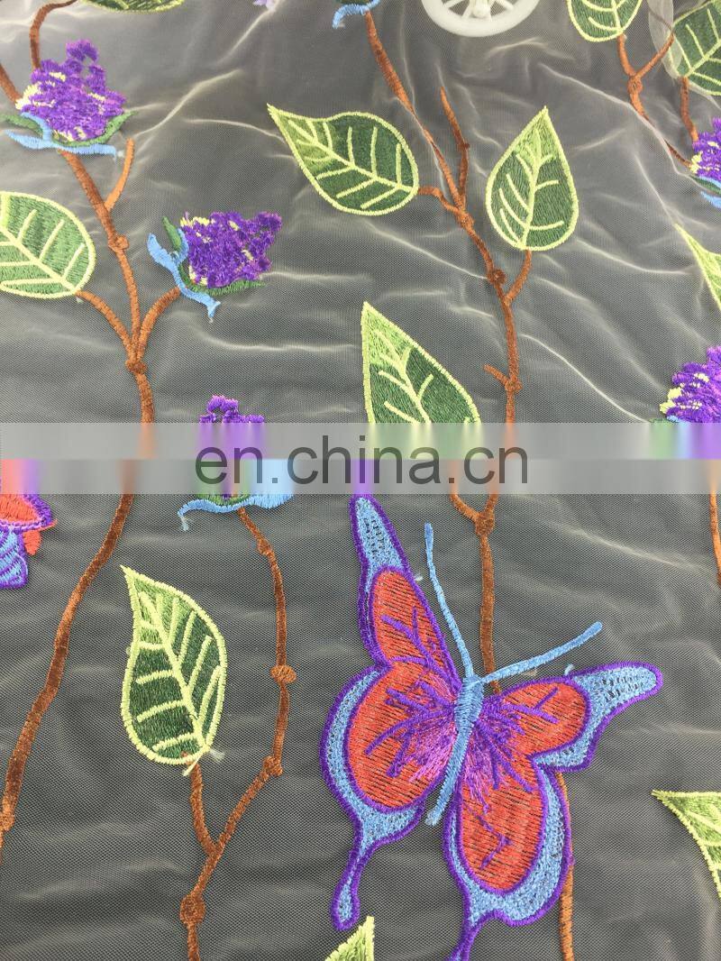 2017 fashion 3D colorful butterfly embroidry lace fabric factory