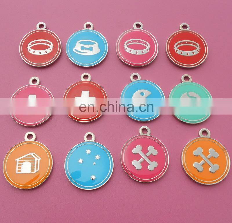 Glitter pink color bone shape silver plating metal pet tag for puppy