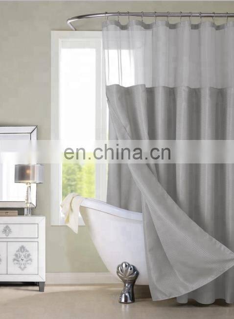 China Suppliers Luxury Hotel Hookless Shower Curtains Snap with Grommets Detachable Liner in White Gray Fabric