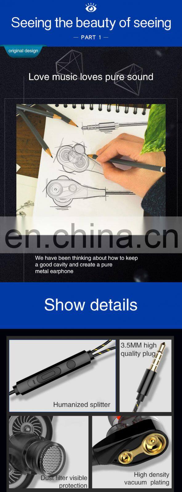 Golden Sky Wired Noise Cancelling Cheaper Earbuds Earphone Sports Stereo Headphone Headset In Ear Wired Earphone Oem Factory