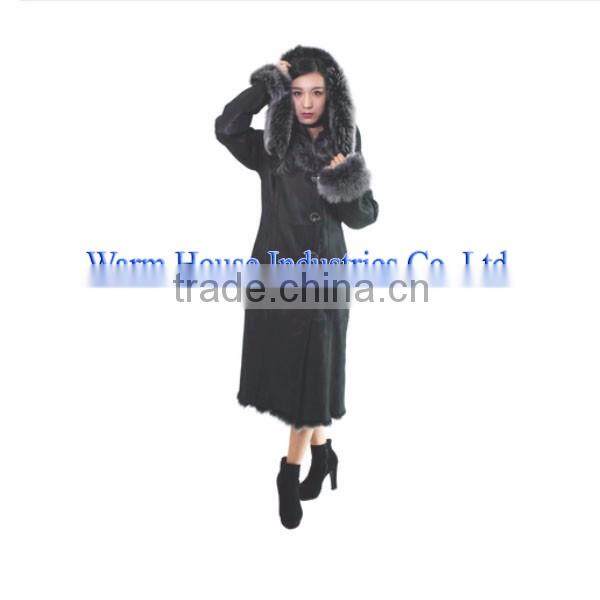 2016 Luxury Fashion Women Shearling Coat with Fur Collar