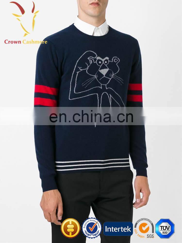 Men's Round Collar Jacquard 100% Cashmere Pullover Knitted Sweater
