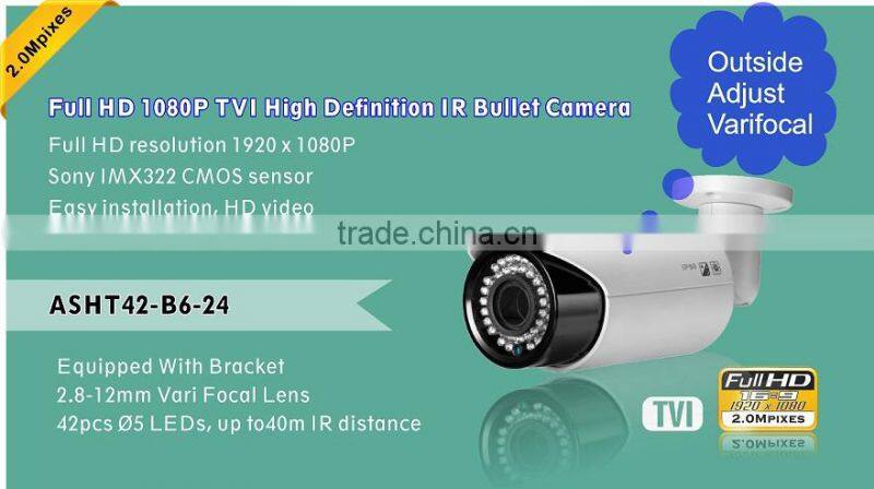 2.0 Megapixel TVI Bullet Camera 2.8-12mm Vari Focal Lens IR Camera 1080P TVI outside adjust Camera support ip66 with 100% Metal
