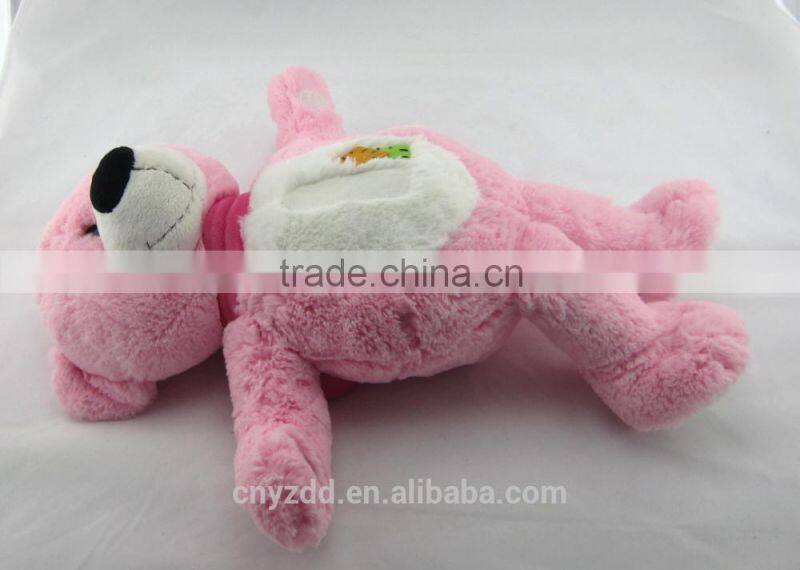 Plush Pink Bear Toy with Dark Pink Scarf / Plush Bear Toy Sitting High 30cm/Soft Stuffed Bear with White Stomach