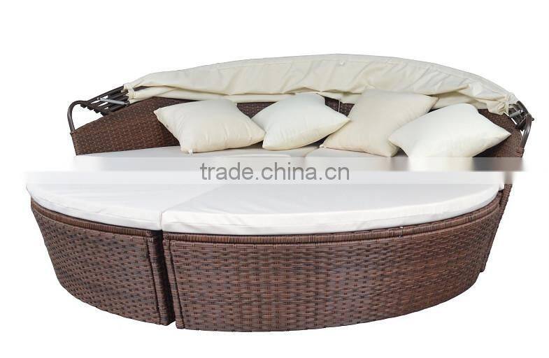 Top sale KD steel round rattan daybed with canopy