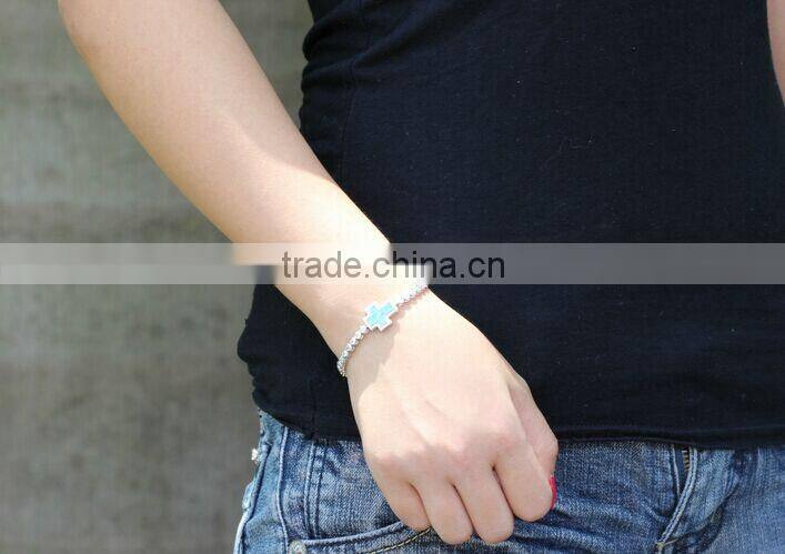 Wholesale Handmade blue fire opal bracelet 925 sterling silver tennis bracelets opal heart tennis bracelet