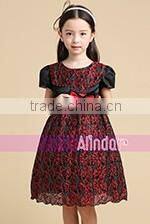 Fashion Rose Red Sequin Organza Fabric Baby Girl Party Dress for Children