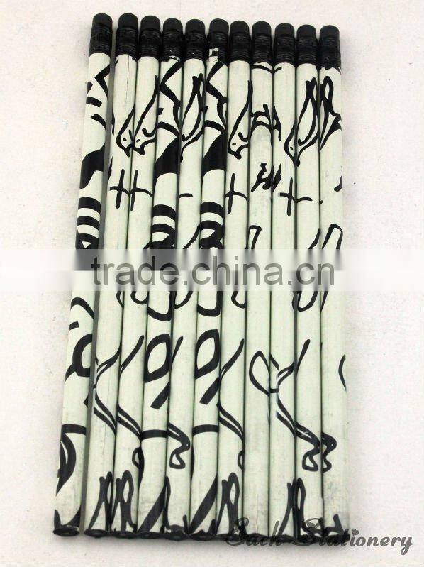 7' HB Black Wooden Pencils with eraser top