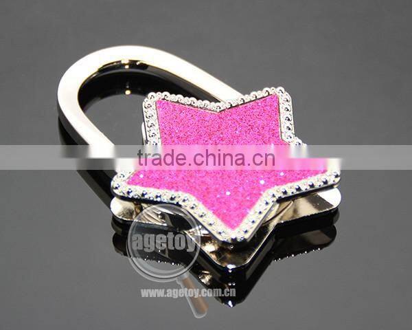 Wholesale Fashion Handbag Hook Enamel Purple Shimmering Powder Star Shaped Holder Foldable Metal Portable Bag Hanger
