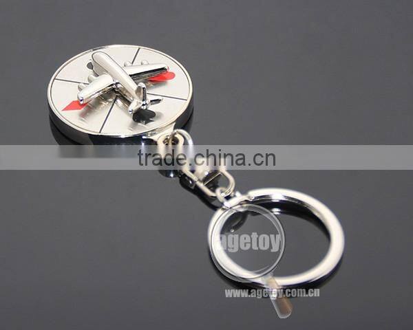 Rotate Mini Alloy Airplane Revolve Dial Playing Cards Symbol Round Shaped Metal Souvenir Aviator Keychain