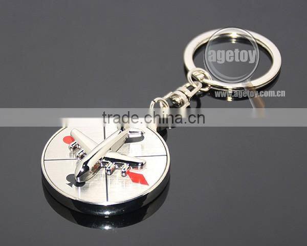 Rotate Mini Alloy Airplane Revolve Dial Playing Cards Symbol Round Shaped Metal Souvenir Aviator Keychain