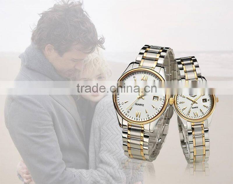 Analog couple watches full stainless steel case and band couple watches