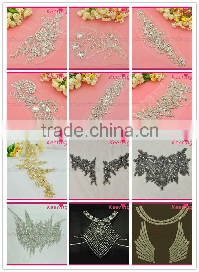 10 years factory experience wholesale gold AB rhinestone appliques WRA-715
