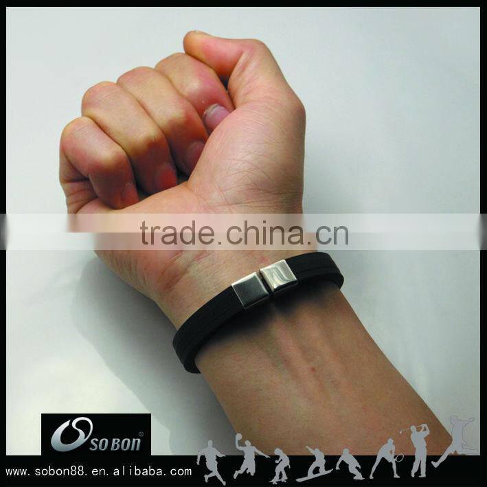 Fitness sport health energy care silicone bracelet with metal plate engraved logo