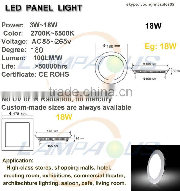 3w 6w 12w 18W LED Panel Light Ceiling Light SMD2835 Light White Round/square Recessed Down Lamp