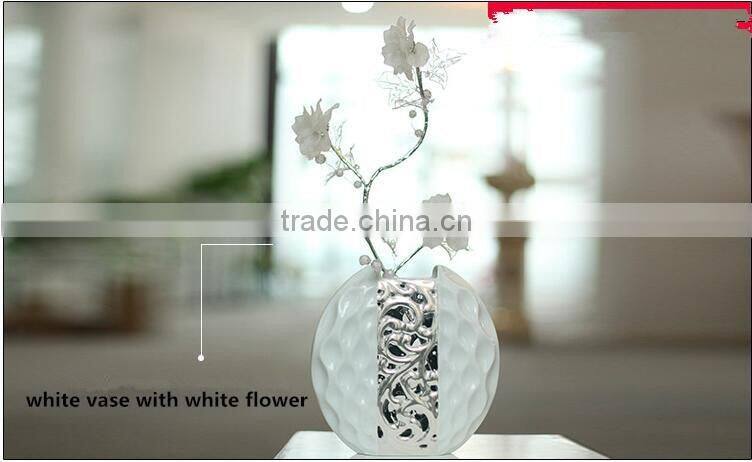 Home decor interior decorating ceramic vase electroplated with crystal flower