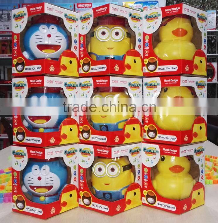 2016 new item funny cartoon projection toy lantern for children with music and 7 colors flashing light