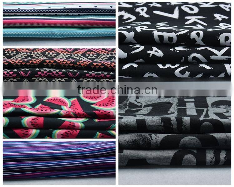 Jiufan Textile Soft Pigment Alphabet Letter Printed Single Jersey Cotton Spandex Knitting Fabric For Lady Garment