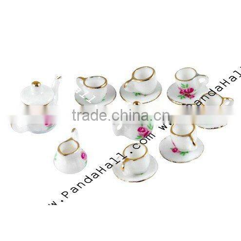Porcelain Tea Set Decorations, Violet, Size: Saucer: about 15x3mm; Teapot: about 11~19x15~28x10~15mm (SJEW-R023)