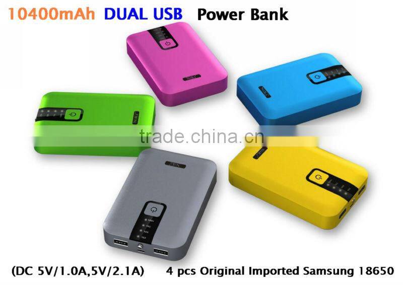 2013 New For Samsung Battery 18650 Dual USB Mobile Power Bank 10400mAH