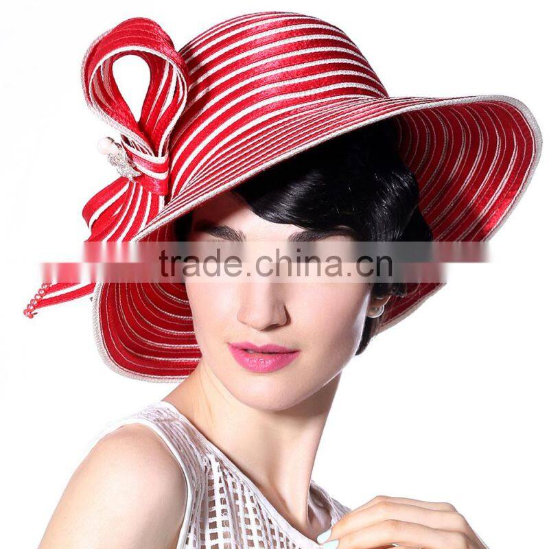 Women Formal Church hat ribbon with red and white color