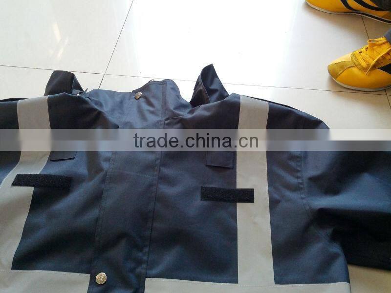 Oxford knit PU workwear raincoat rainsuit relective tape yellow color waterproof breathable mesh lining
