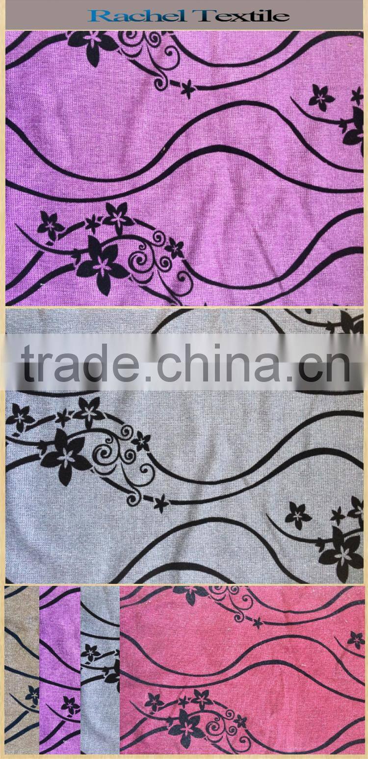 classic style bright color Spark design Linen Cotton flocked upholstery fabric used for curtain sofa cushion material