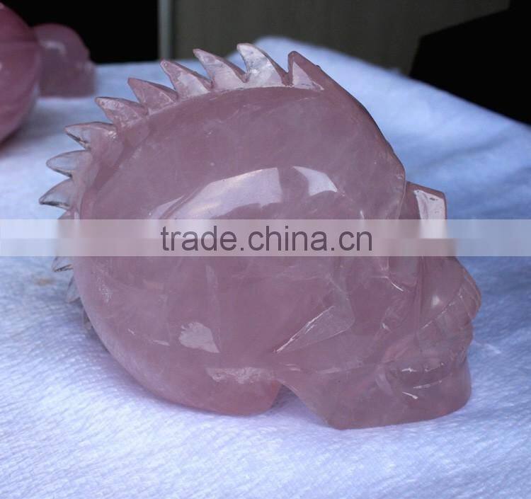 Indian Style Rose Quartz Crystal Skull Natural Rock Crystal Skull Halloween Gift