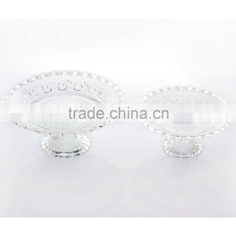 Best Seller Embossed Pattern Clear Glass Plate With Stand Glass Kitchenware