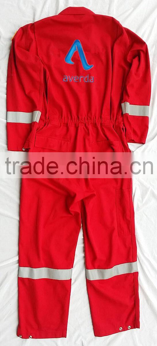 red coverall with printing and reflective tapes fire proof