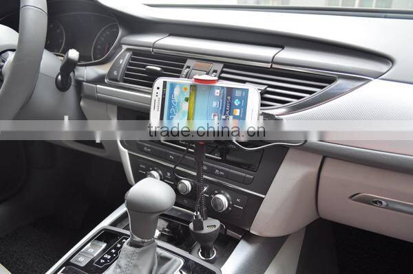 Long Neck Mobile Cell Phone Car Mount Holder with Dual USB 2.1A Charger