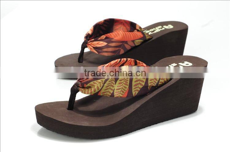 ladies printing sexy satin strap wedge flip flop sandals