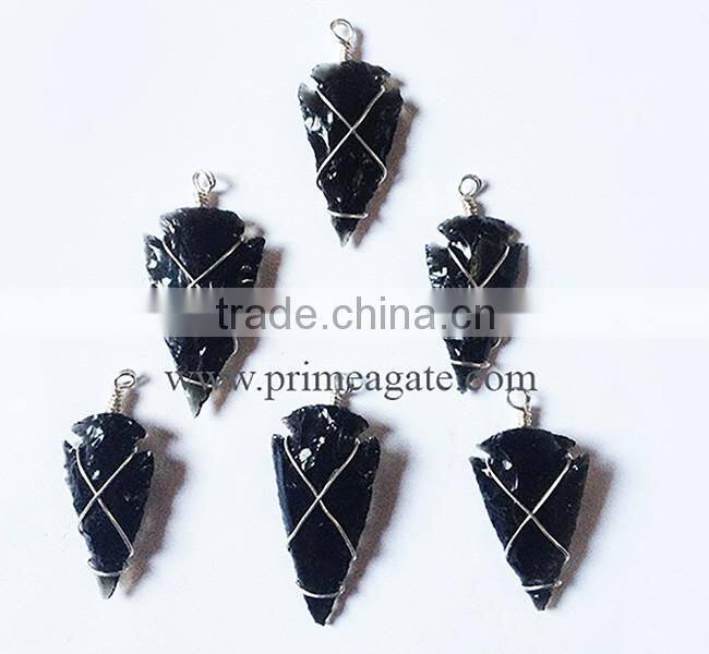 Black Obsidian Wire Wrapped Arrowhead Pendants