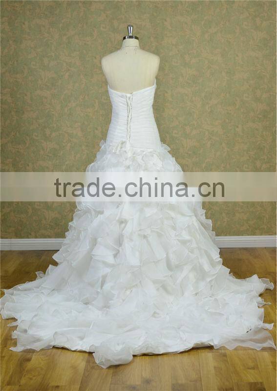 ivory mermaid wedding dress organza ruffle bridal gowns wedding dress 2014