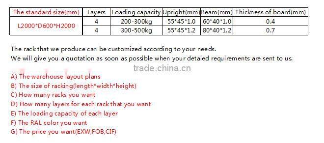 light duty metal warehouse storage rack