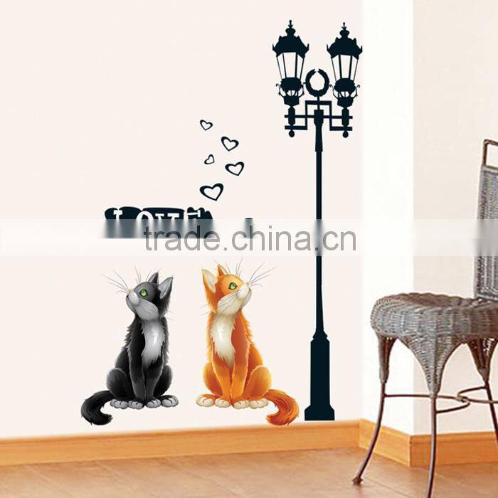 Removable Personalized Cute Cat Home Decor Mural Wall Sticker Lamp