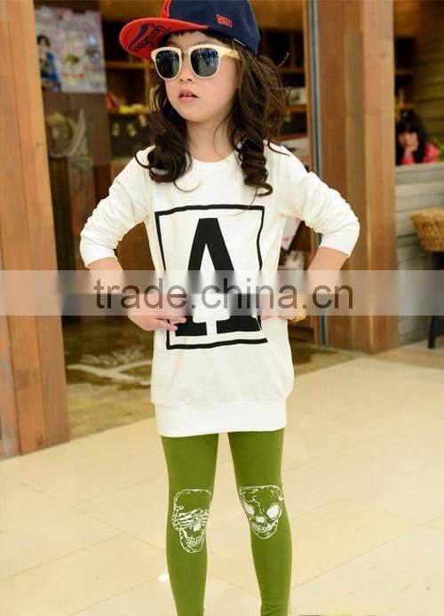 Children Skull Leggings , Gray Cotton Kids Girls Leggings Pants