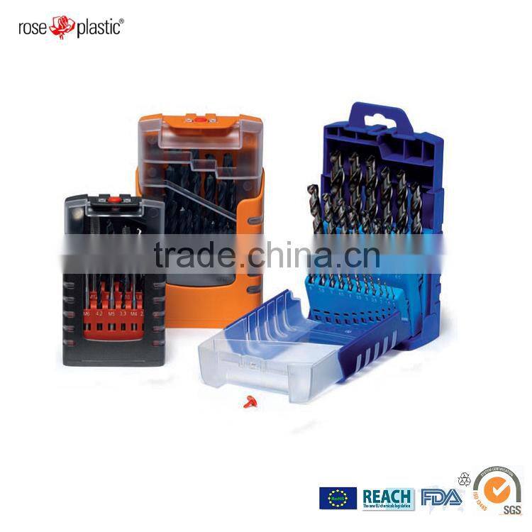 Plastic transparent or colored plastic packaging box for SDS drills and hammer drills with hanging loop Multi Pack MP