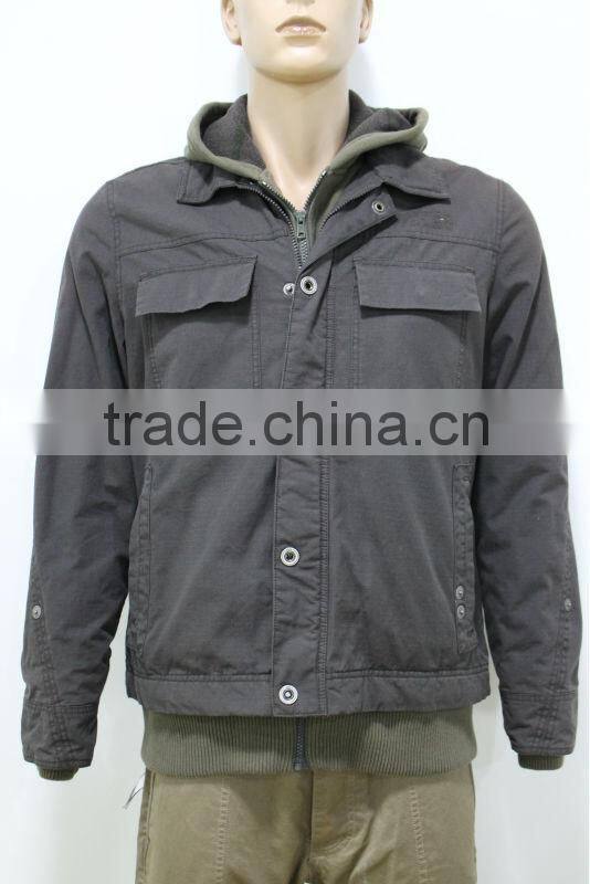 Black Casual Jacket With Hood Man Clothing